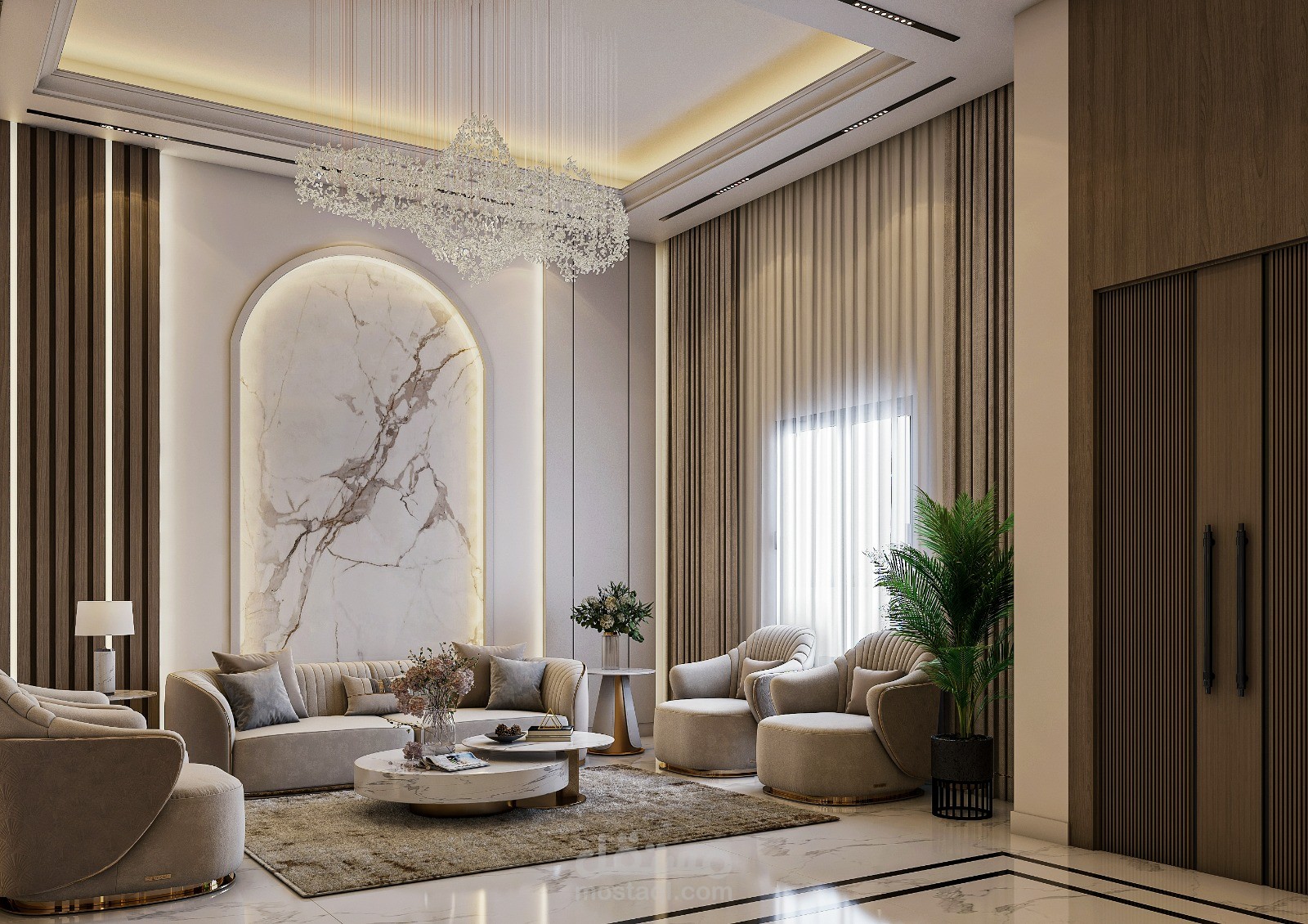 تصميم صالة استقبال - قسيمة ٤٠٠ م٢ - المطلاع - الكويت