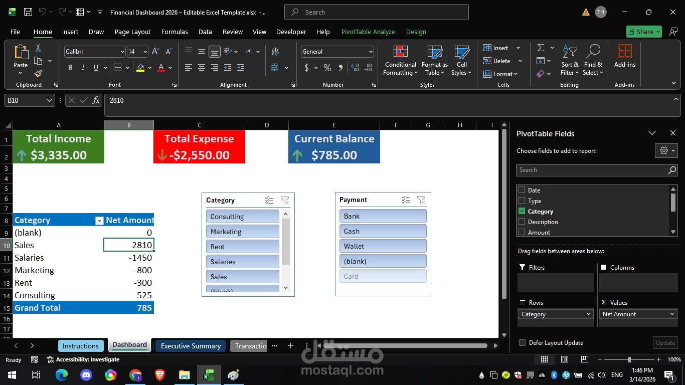 تصميم لوحة تحكم (Dashboard) لتحليل البيانات باستخدام Excel