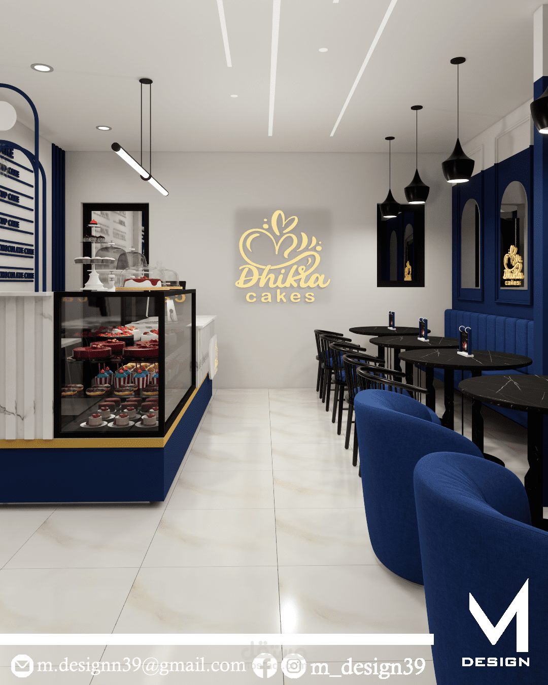 تصميم ديكور داخلي لمحل حلويات -sweet shop - بالطراز بين المودارن و نيوكلاسيك