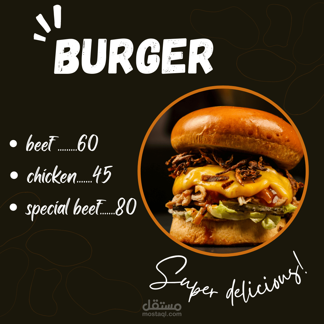 Menu for Burger