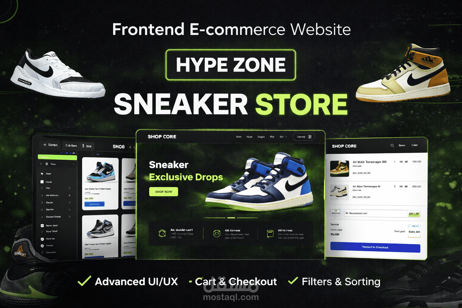 تطوير متجر إلكتروني احترافي للأحذية باستخدام React مع لوحة تحكم وإدارة منتجات