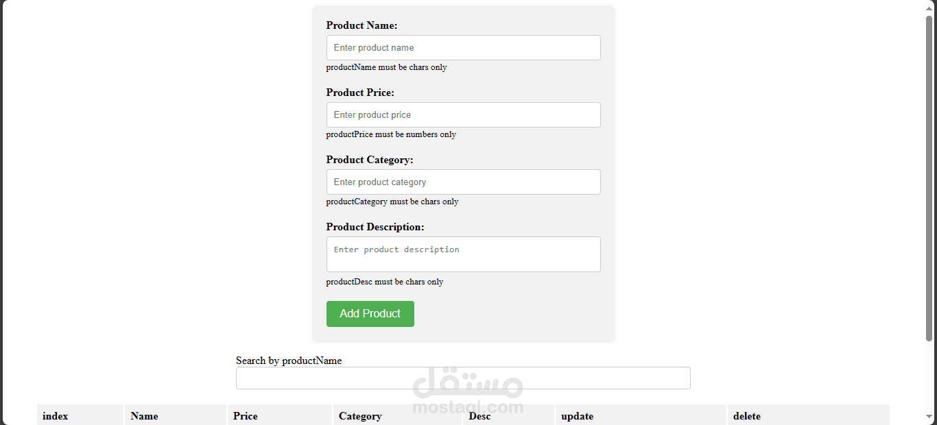 JAVASCRIPT CRUD operation project