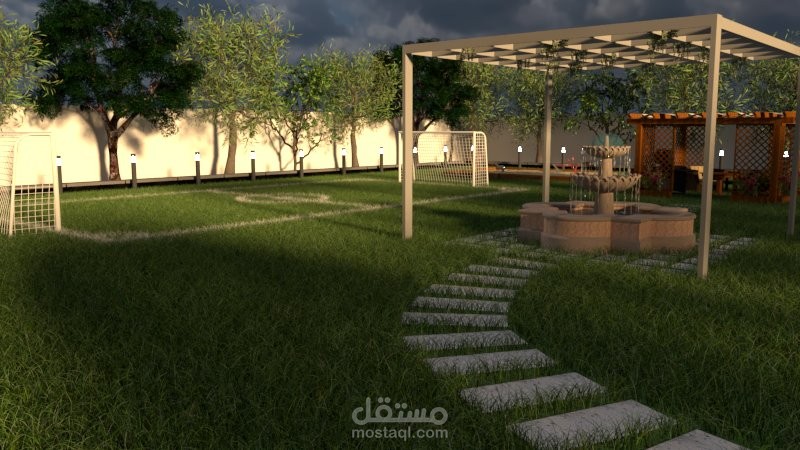 تصميم 3D لحديقة خلفية
