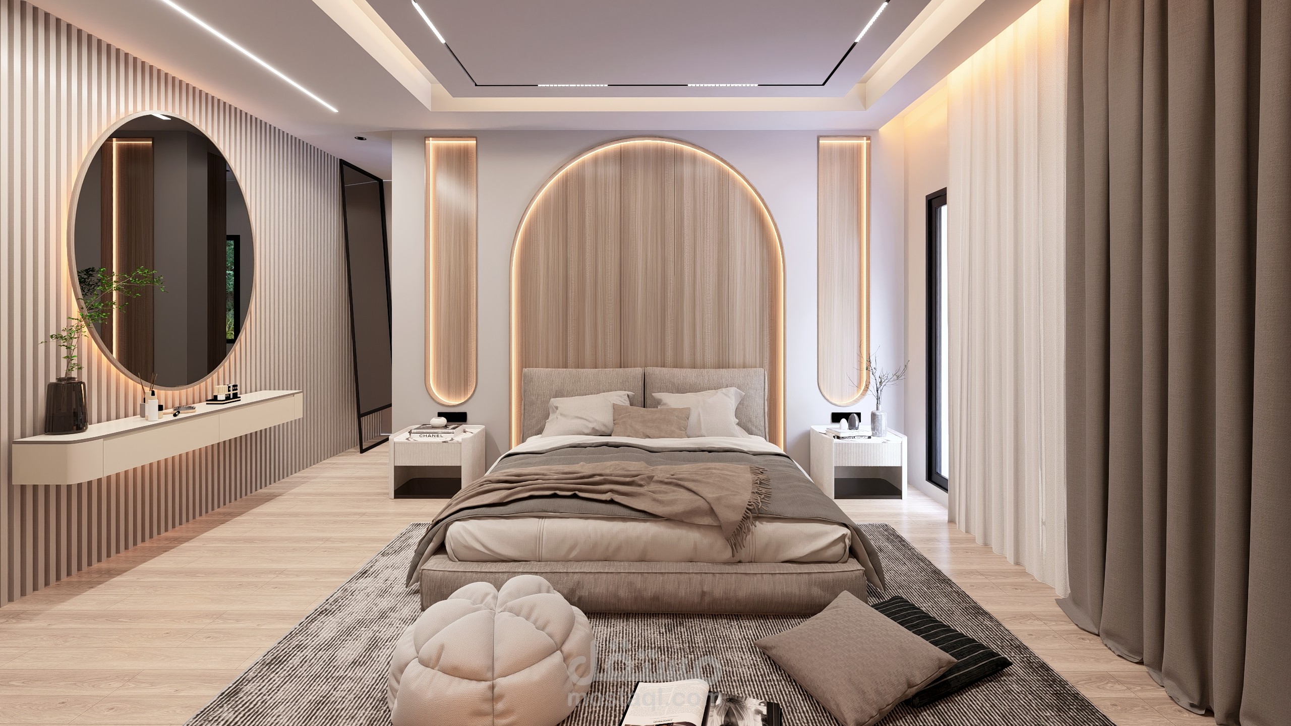 ?️ غرفة نوم مودرن بتصميم انسيابي دافئ ?️