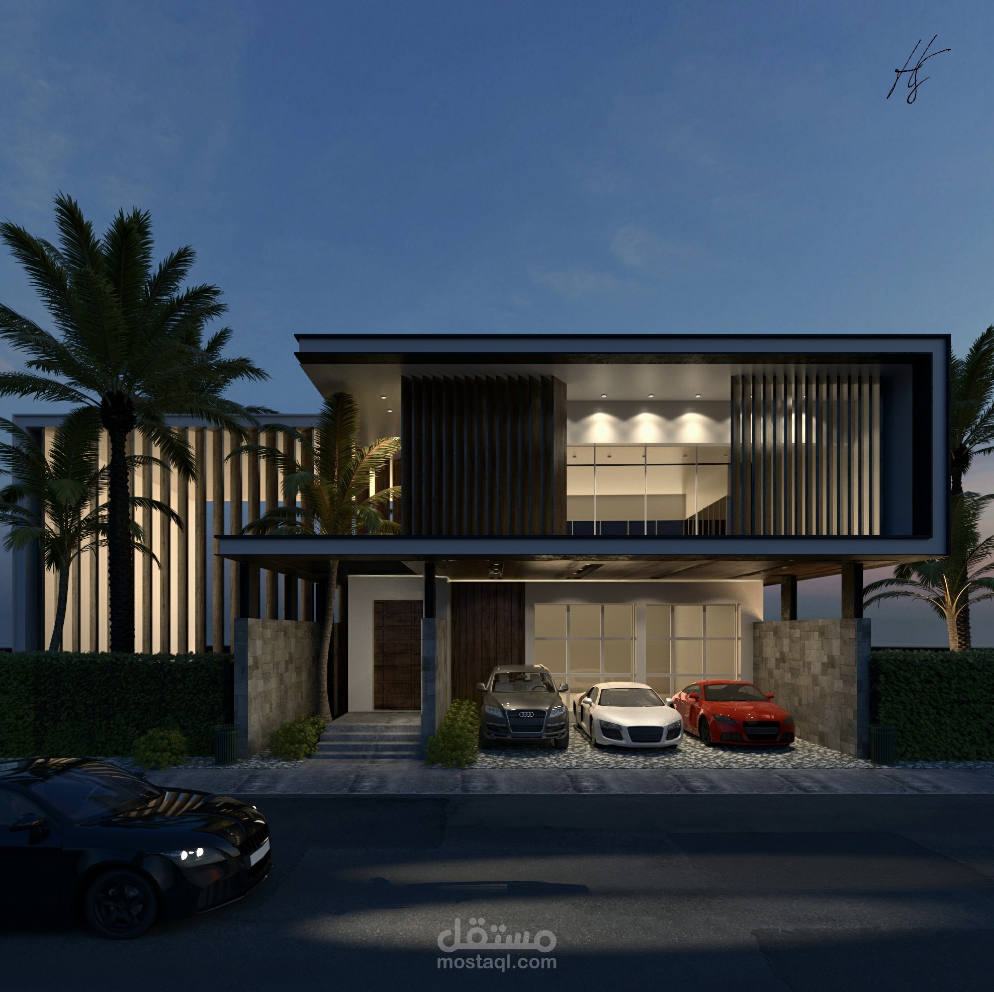 تصميم واجهة معمارية لفيلا مودرن