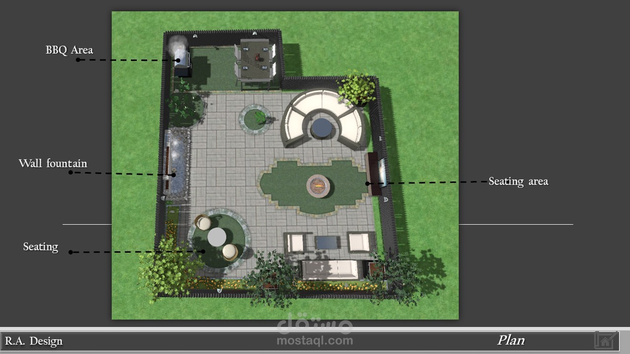 تصميم حديقة سطح 98  m2