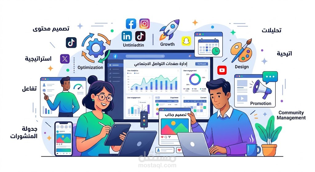 تصميم/إدارة صفحات التواصل الاجتماعي (Social Media Showcase)