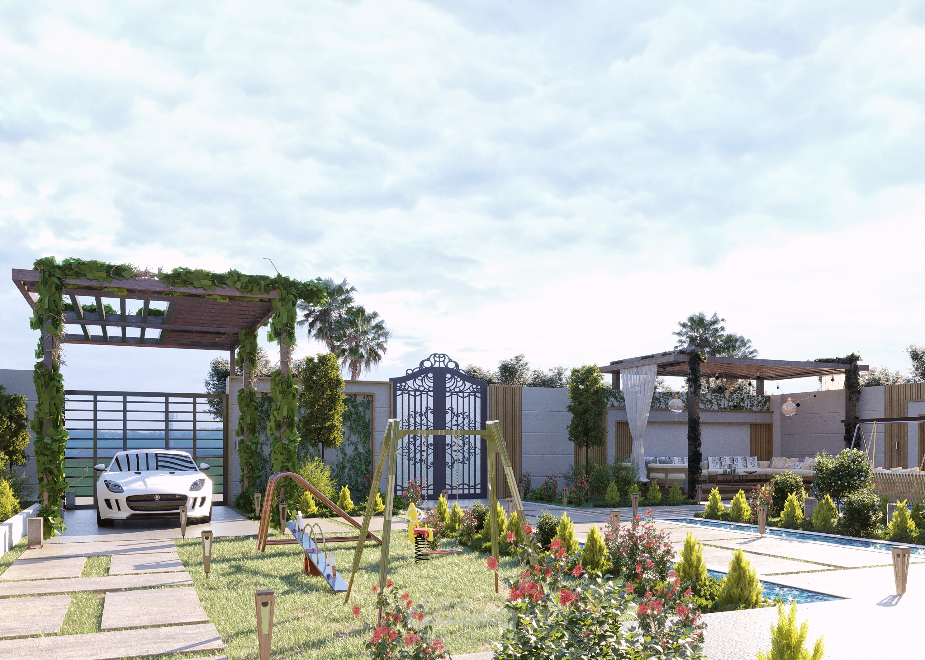 الحديقة مع الواجهة