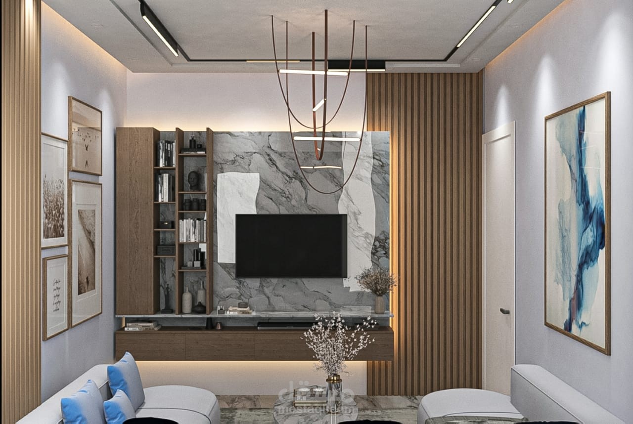 تصميم ديكور داخلى لريسيبشن و غرفة معيشة لشقة سكنية