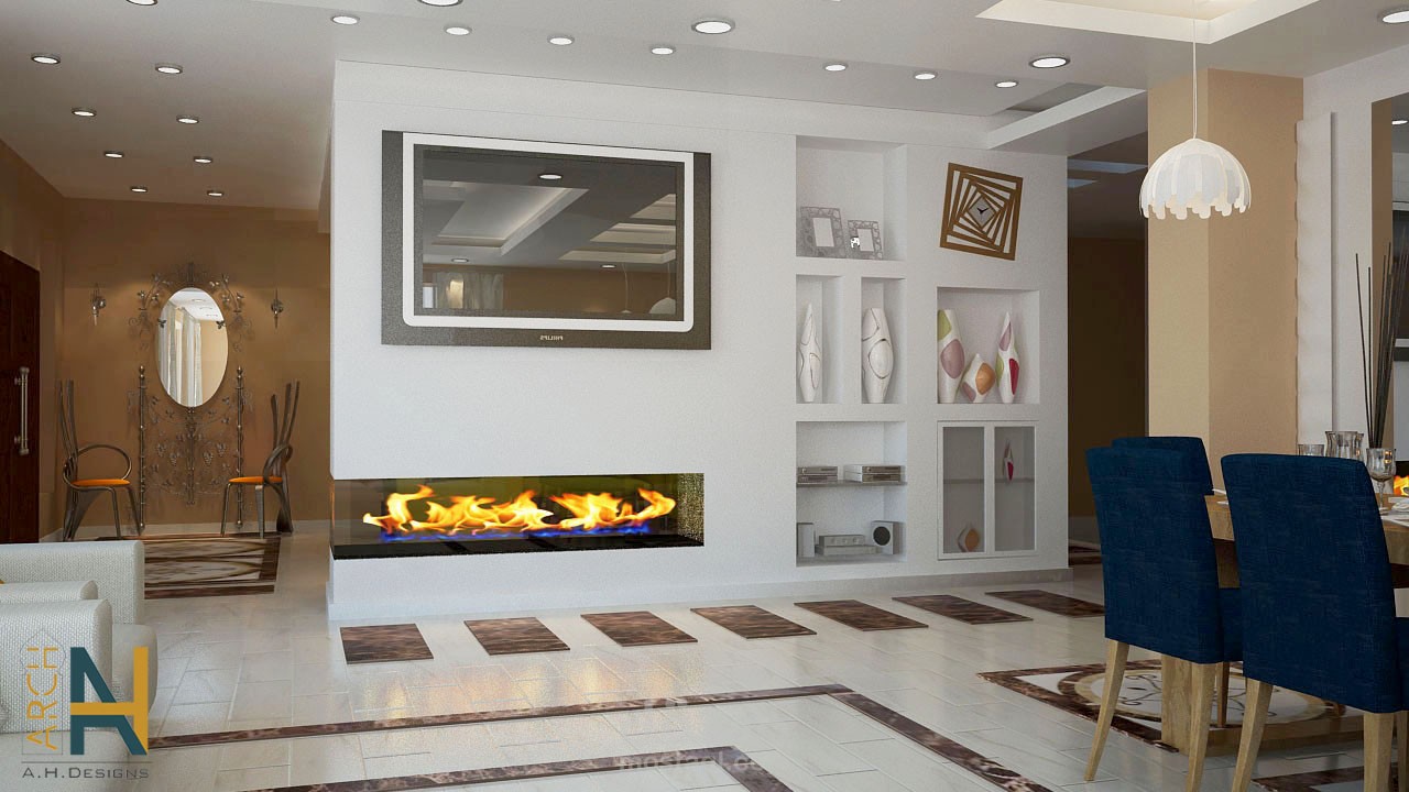 Design for living, guest and dining rooms-تصميم لغرفة معيشة واستقبال مع غرفة السفرة