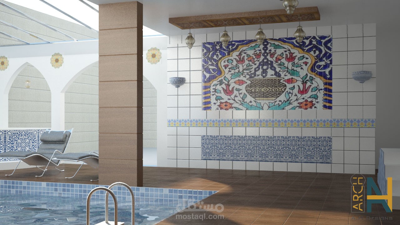 تصميم طراز مغربي لحمام سباحة منزلي-Moroccan design for a home swimming pool