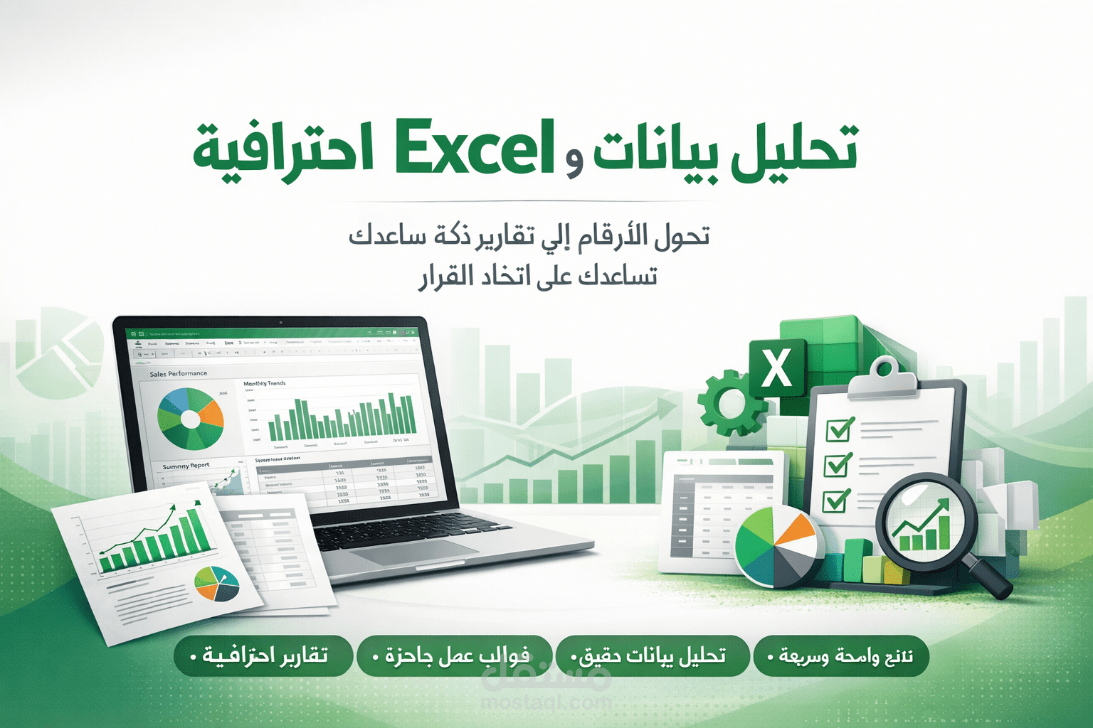 جداول حضور وغياب • إدخال وتنظيم البيانات • تنسيق ملفات Excel • إعداد تقارير بسيطة • قوالب Excel مخصصة حسب الطلب