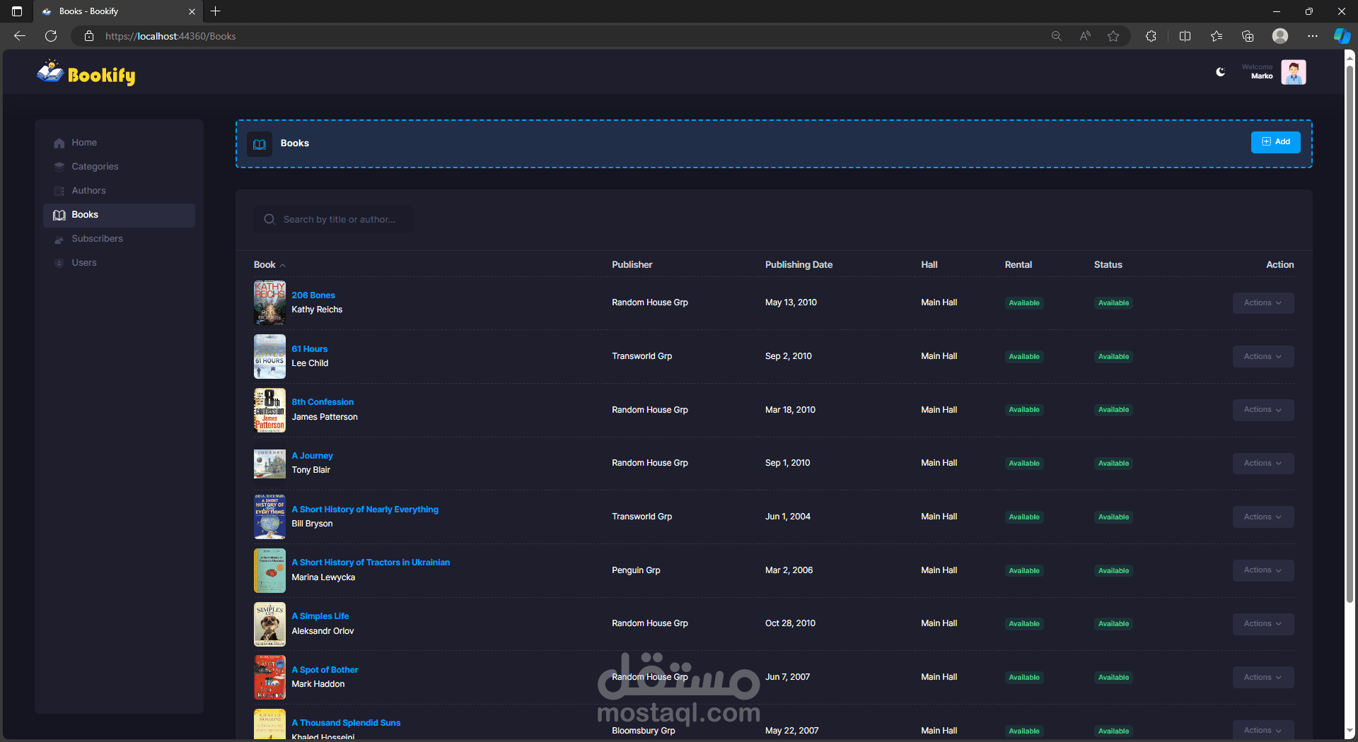 موقع مكتبة لاستعارة الكتب ASP.NET MVC Core