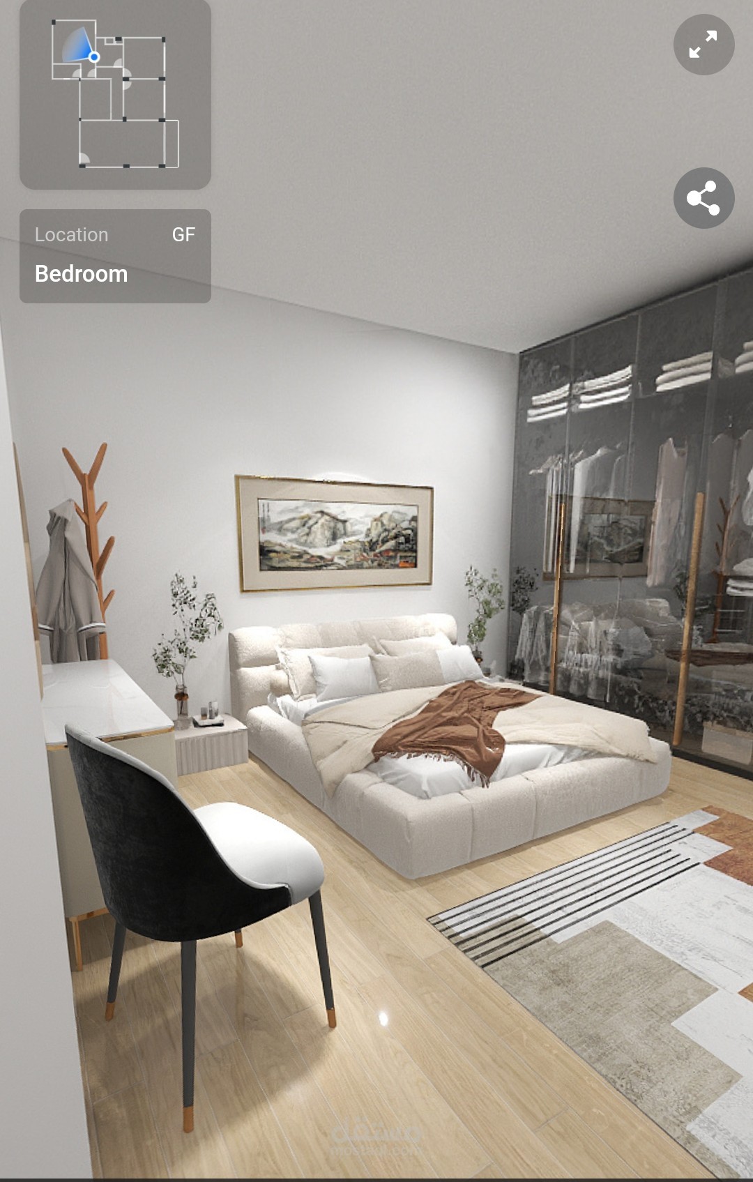 تصميم 3d لغرفة نوم بمساحه صغيره