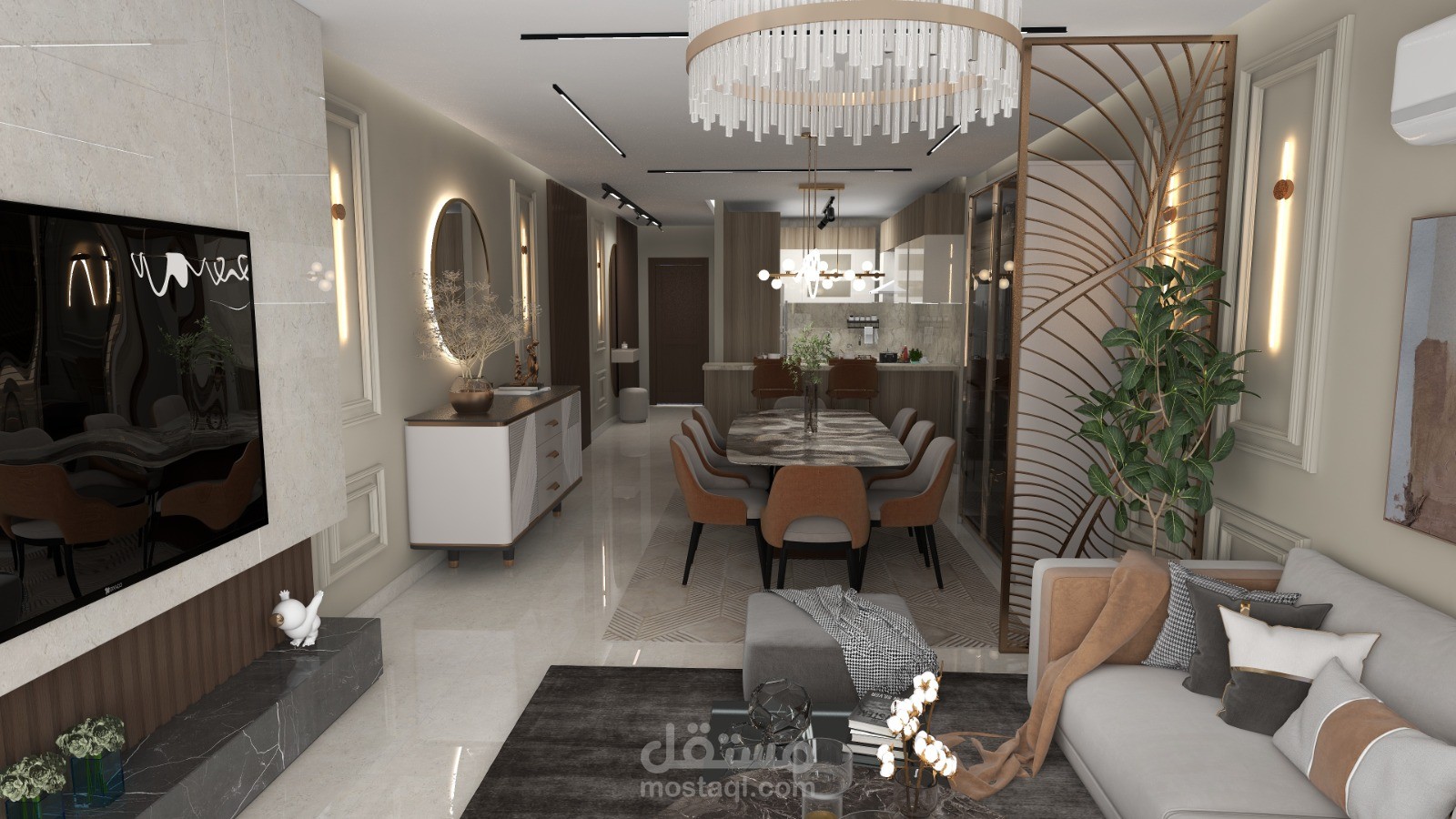 تصميم ريسبشن شقة سكنية 3d