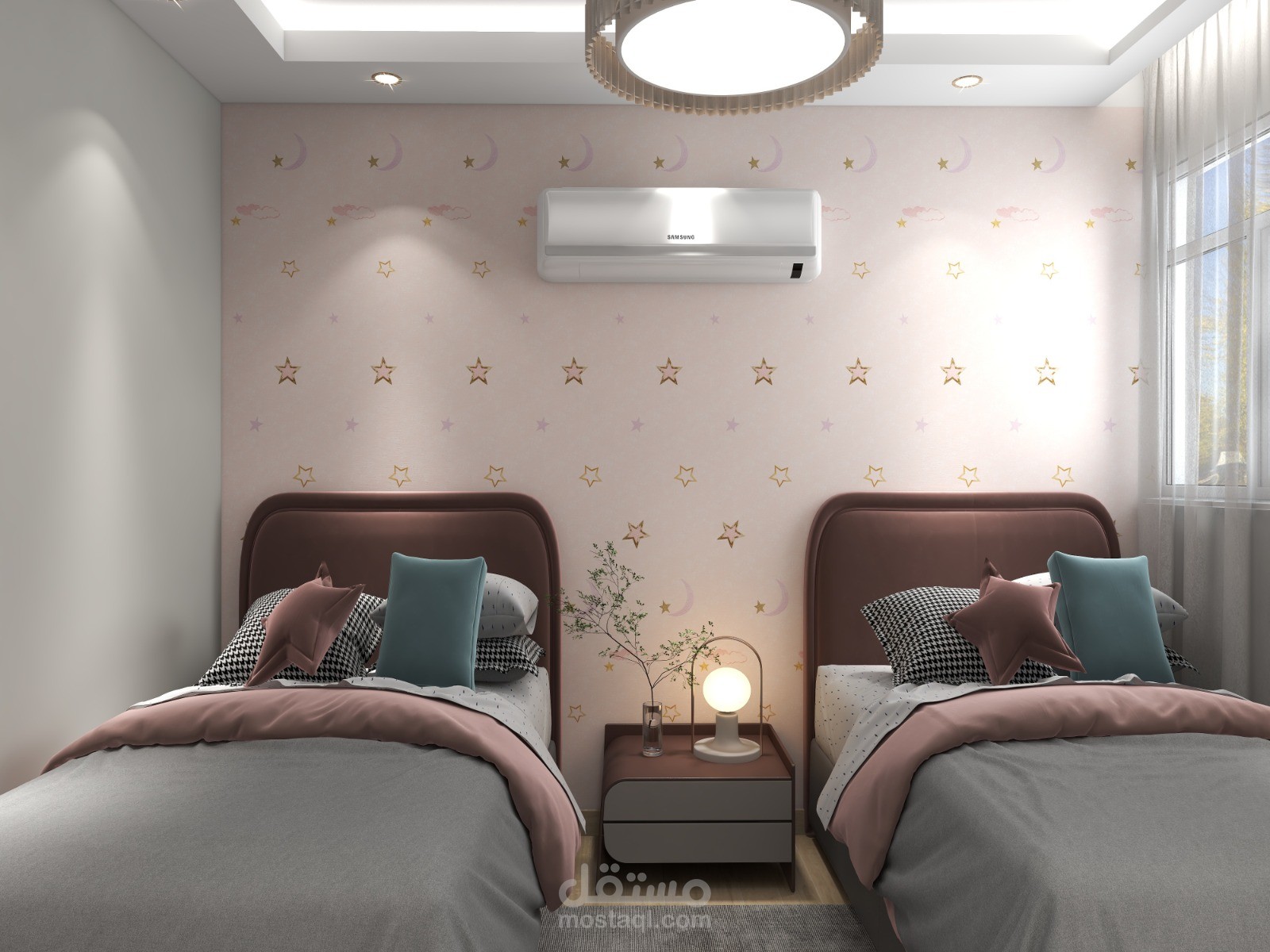 تصميم غرفة نوم بنات بمساحة صغيرة 3d