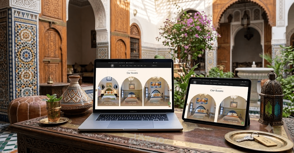 تطوير موقع فندقي فاخر مع نظام حجز وإدارة الغرف