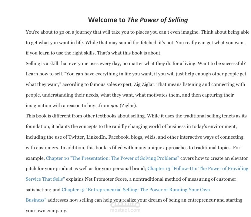 ترجمة بضع فقرات من كتاب the power of selling الى اللغة العربية.