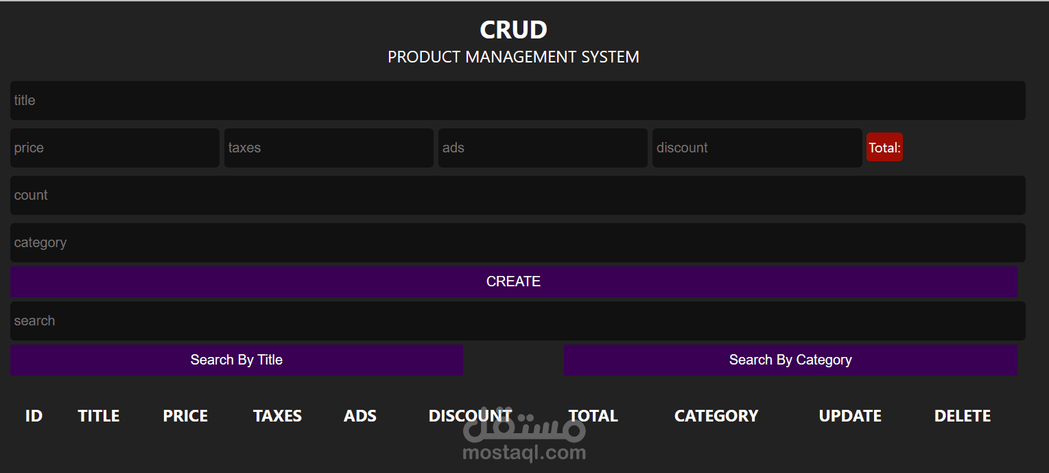 نظام إدارة المنتجات CRUDS