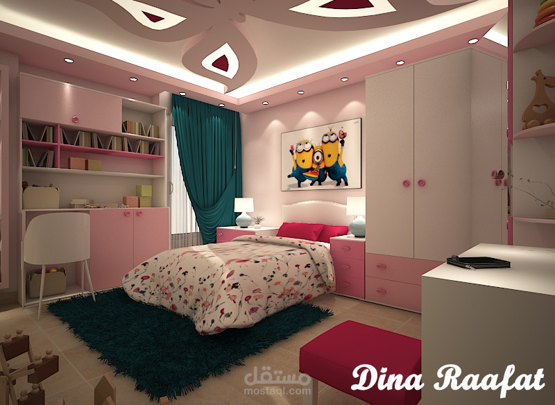 تصميم ديكور غرفة نوم بنات مودرن بتصور واقعي