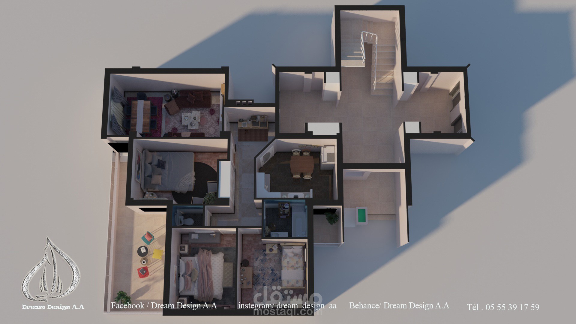 تصميم لوحة معمارية ثلاثية الأبعاد لمجمع سكني