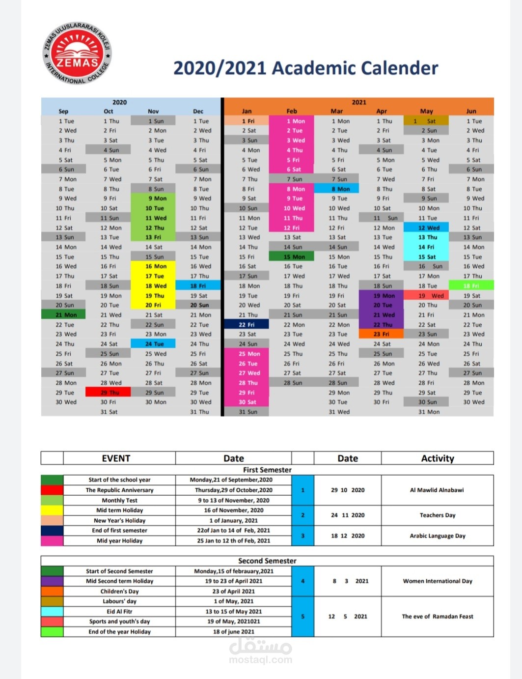 Calendar 2021