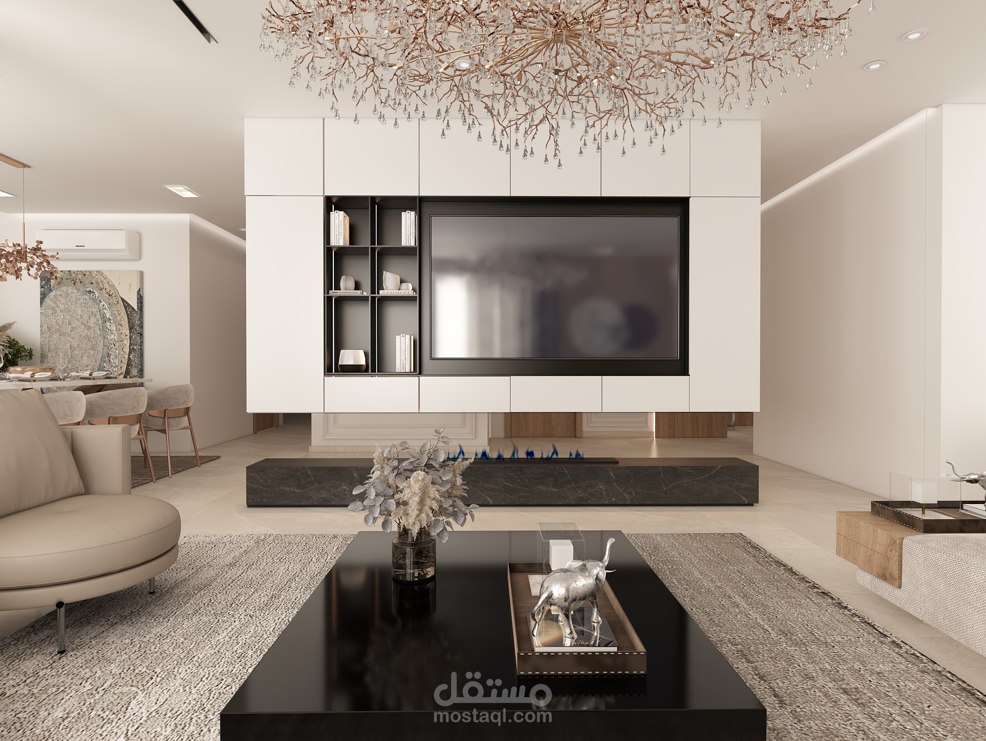 تصميم داخلي- معيشه مفتوحه عالمدخل والطعام