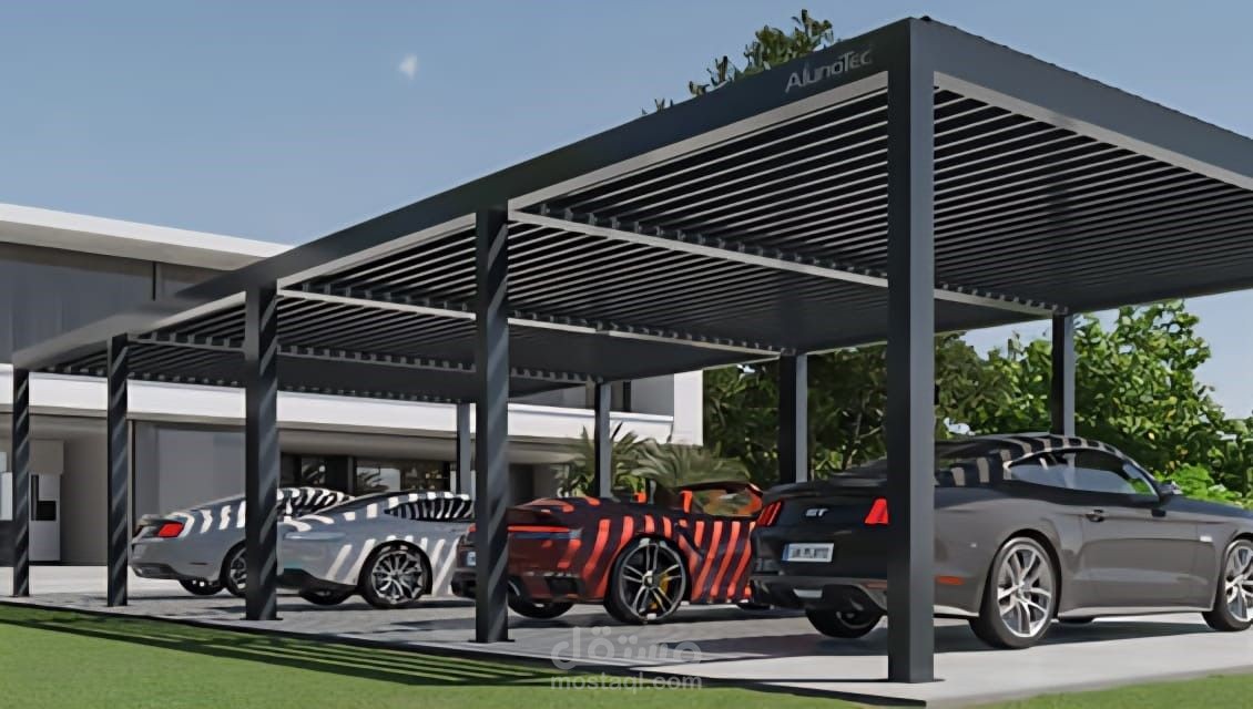 تصميم منشأ ستيل برجولا ومظلة سيارات steel shed بالسعودية