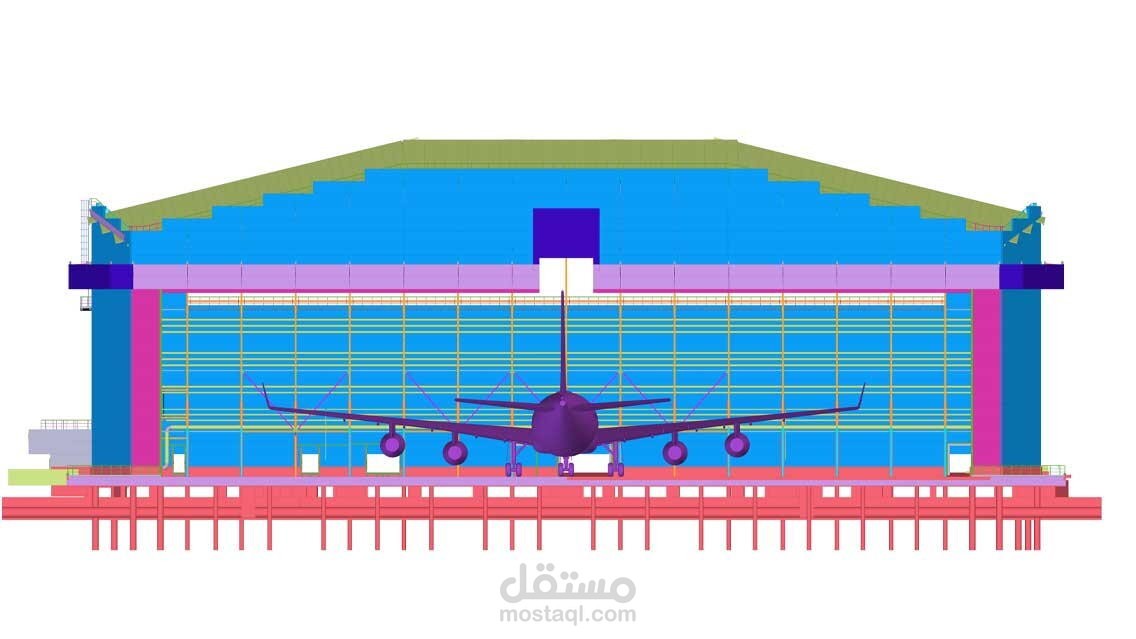تصميم انشائي ولوحات ال detailing لهانجر طائرات ستيل ملحق به مبني اداري