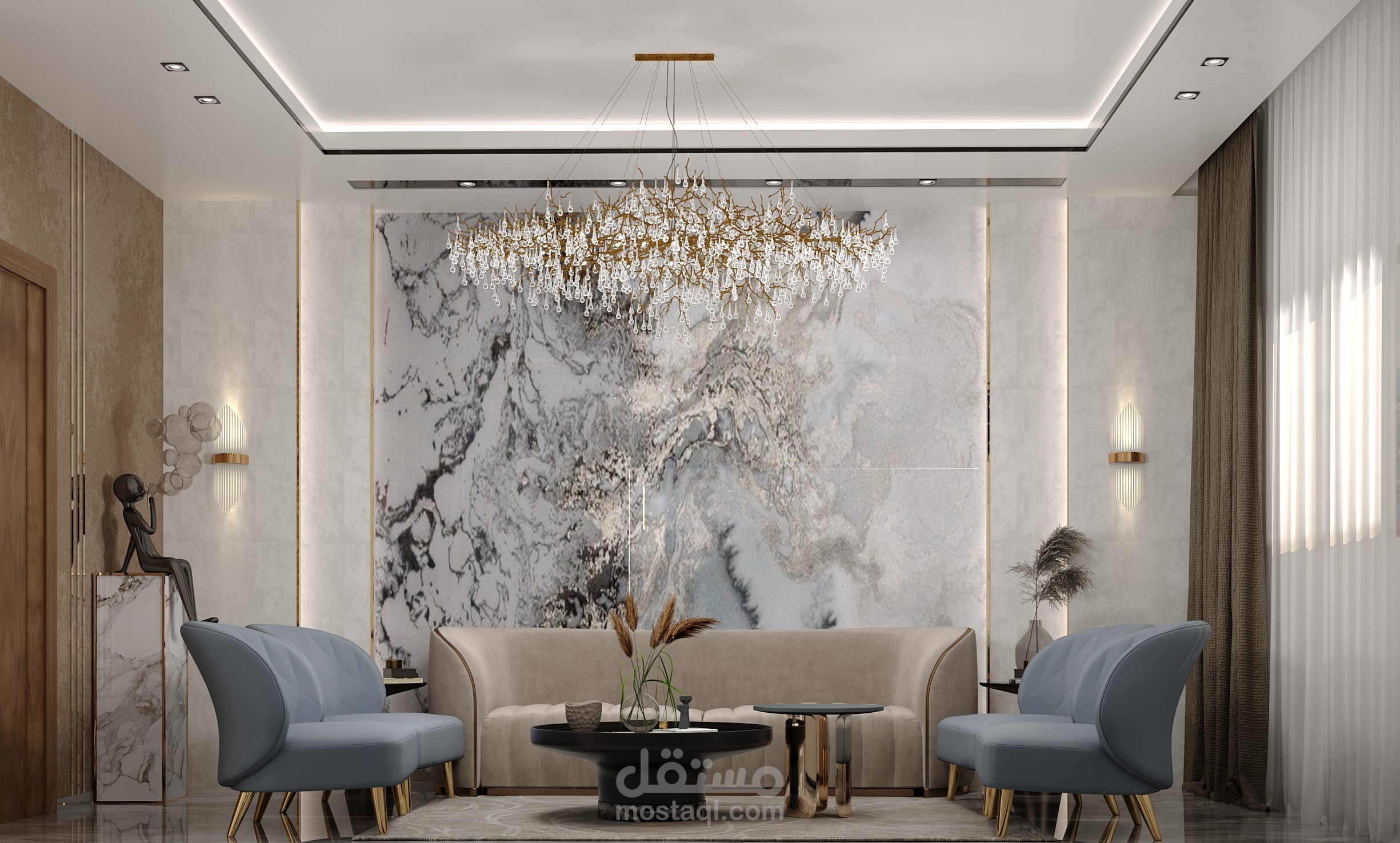 تصميم مودرن لريسبشن شقه سكنيه