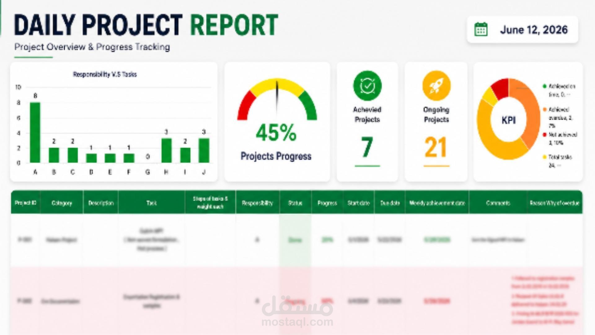 Daily Tasks Report Dashboard