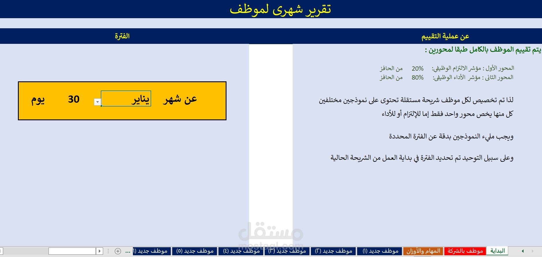 تقييم الموظفين بإستخدام اكسيل  KPIs