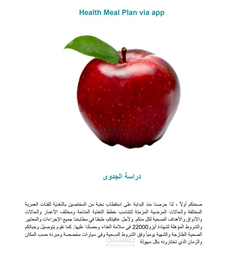 دراسة جدوي مطعم سحابي لتقديم وجبات صحية عبر تطبيق هاتف