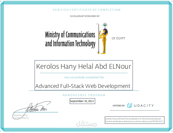 Certificate full stack from udacity