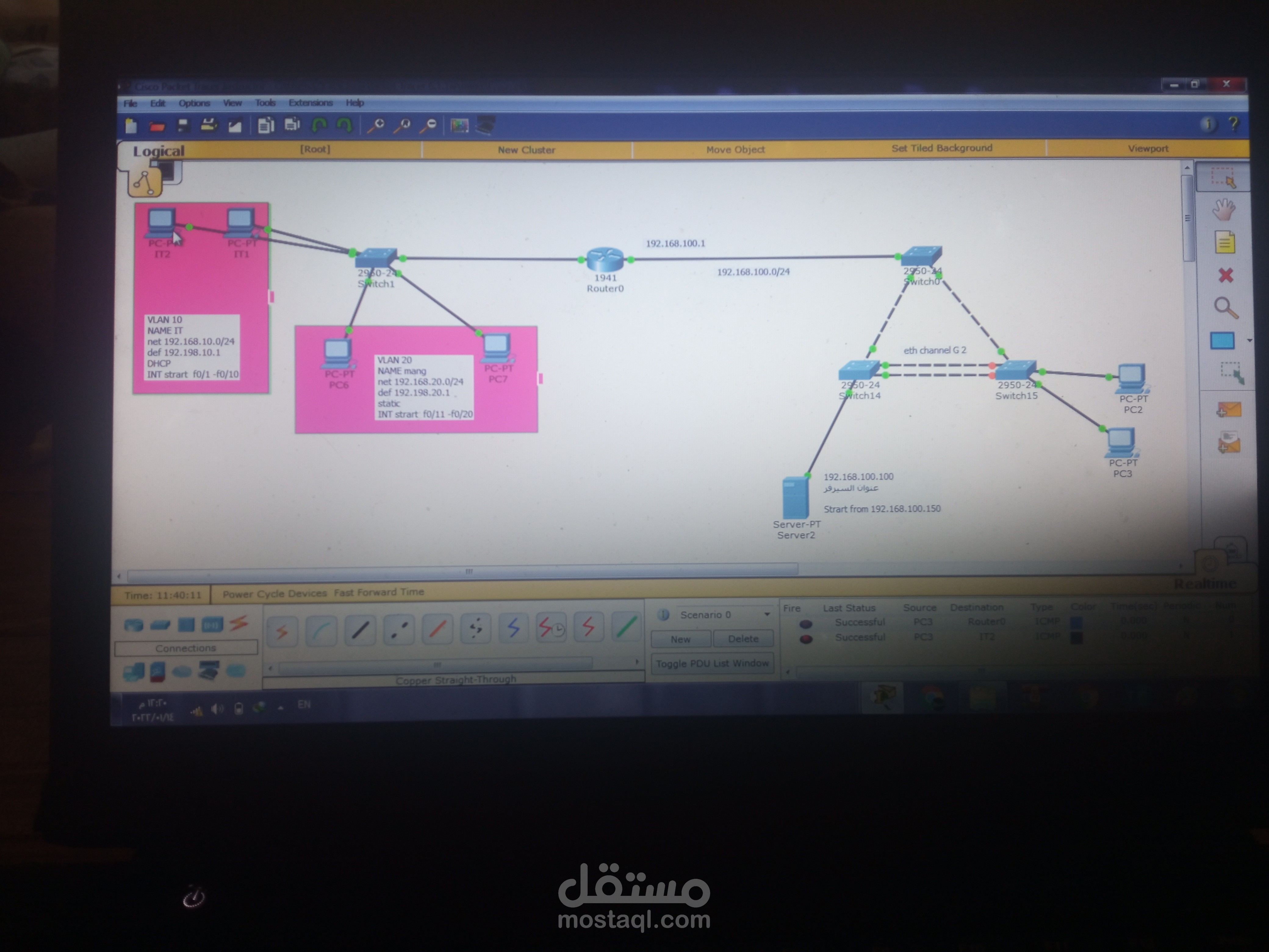 قمت ببناء  شبكة خاصة  ببرنامج Pack Tracer