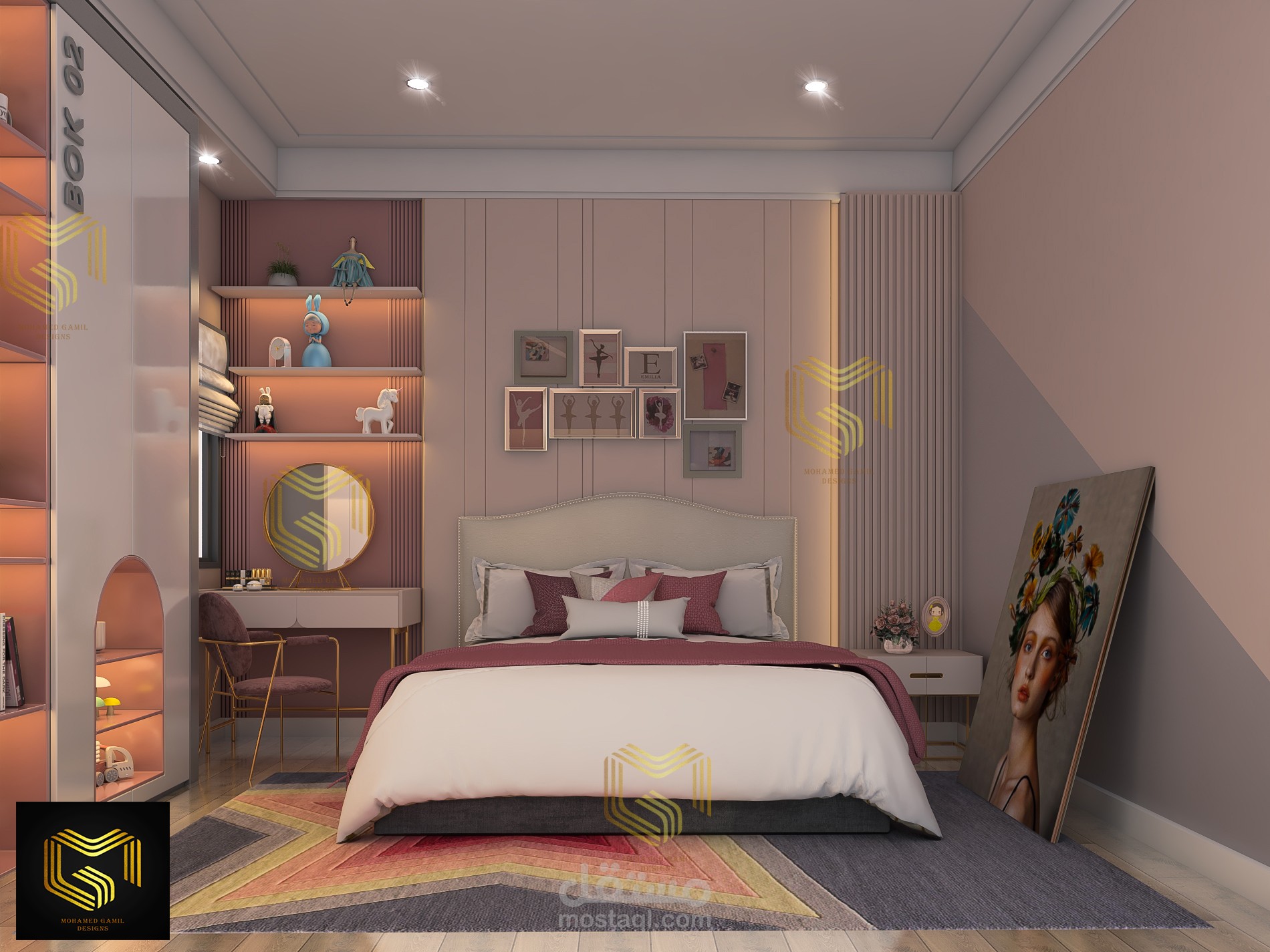 تصميم غرفه نوم  لبنت حسب طلباتها بالمملكه العربيه السعوديه