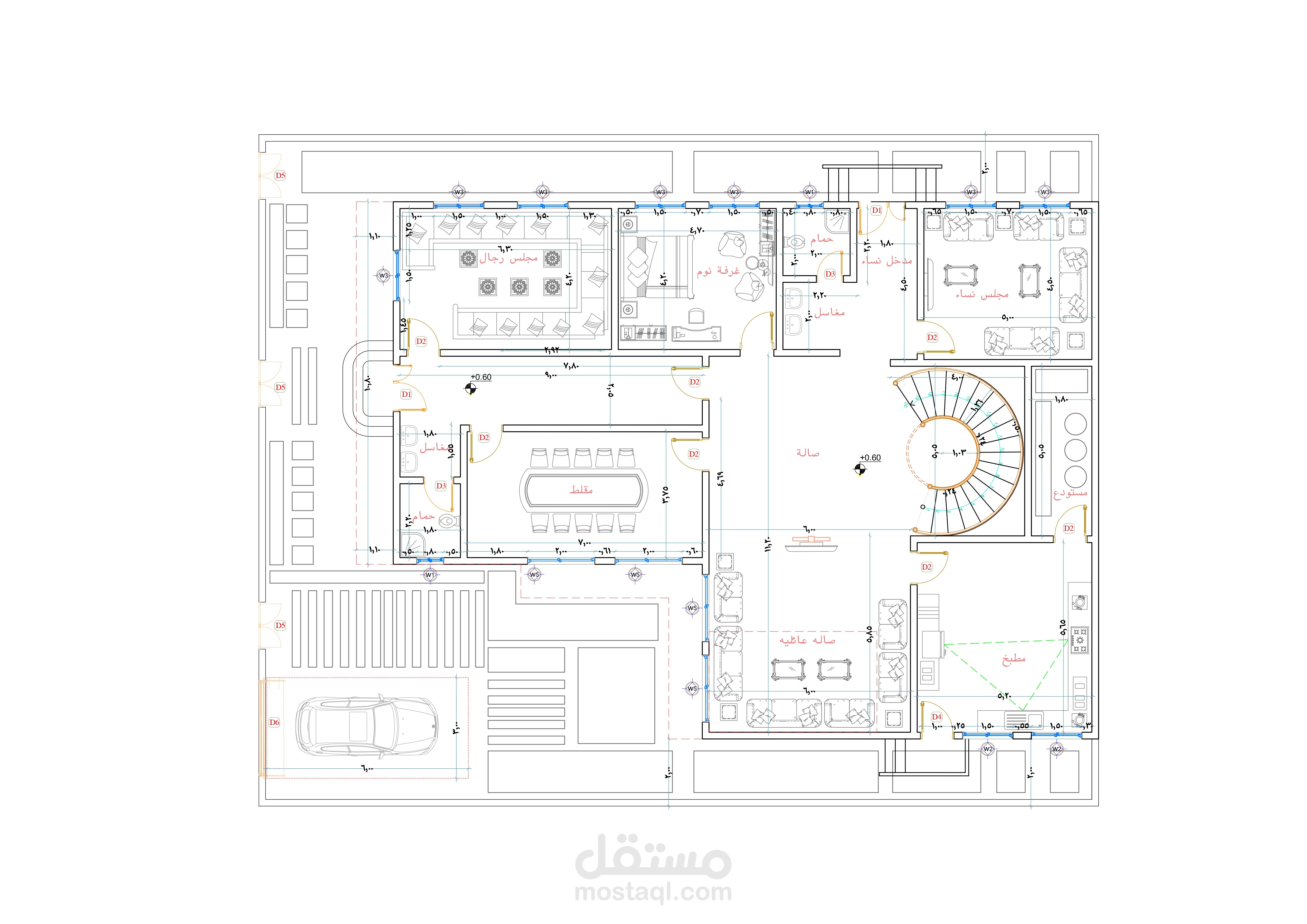 تصميم مخططات معمارية لفلة سكنية دورين وملحق بالدمام