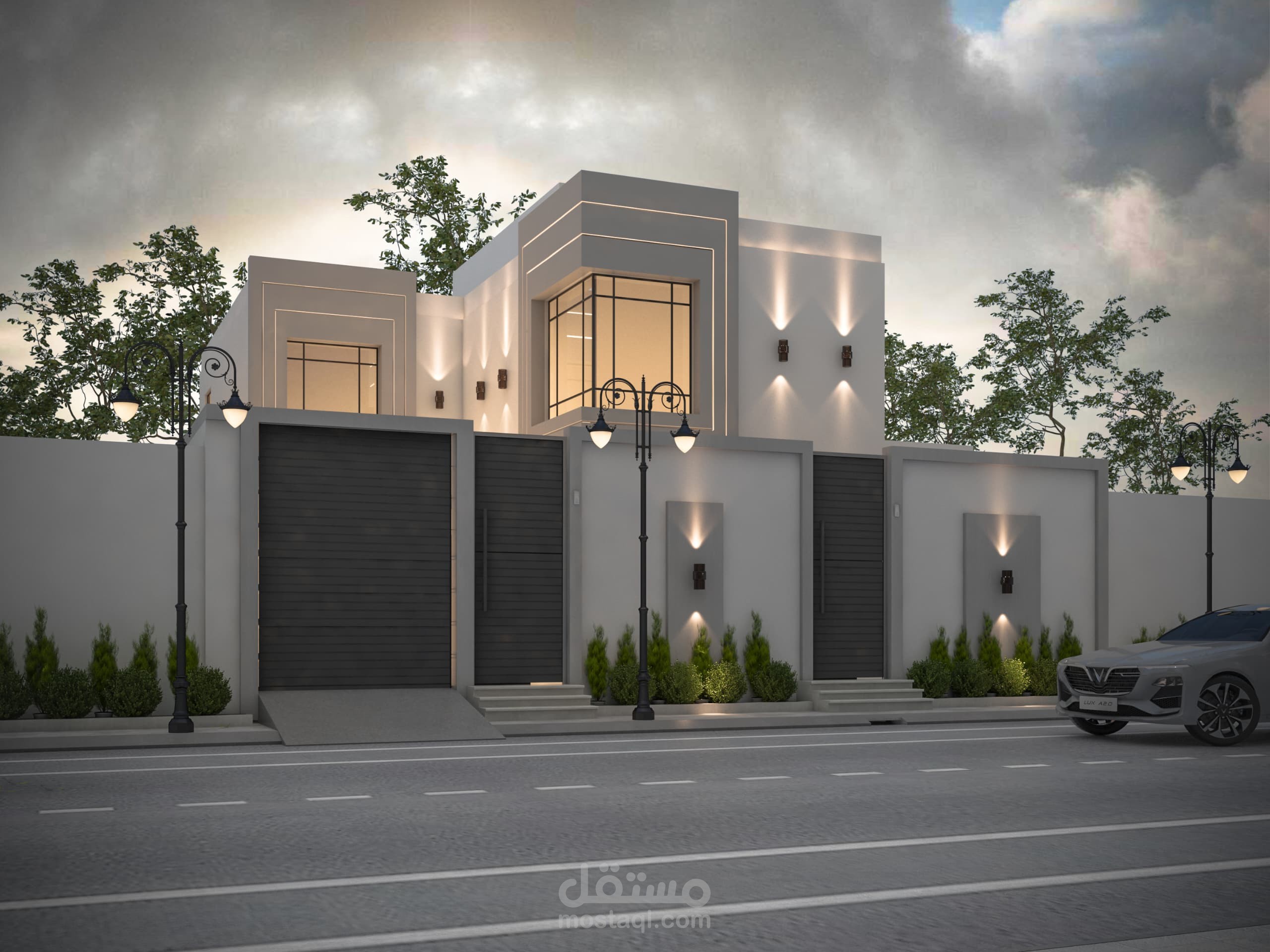 تصميم واجهات فلة دورين وملحق  2D&3D