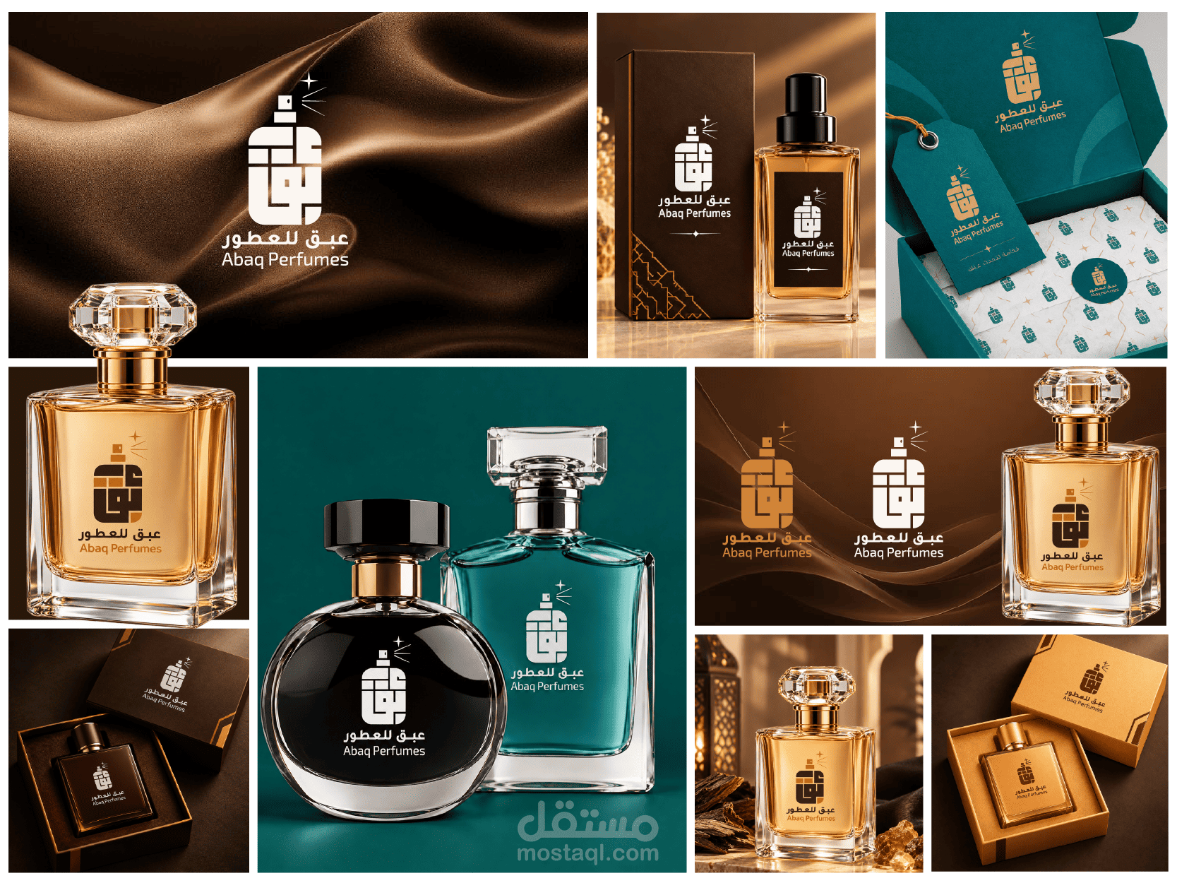 تصميم هوية بصرية وشعار عربي لعلامة عطور فاخرة