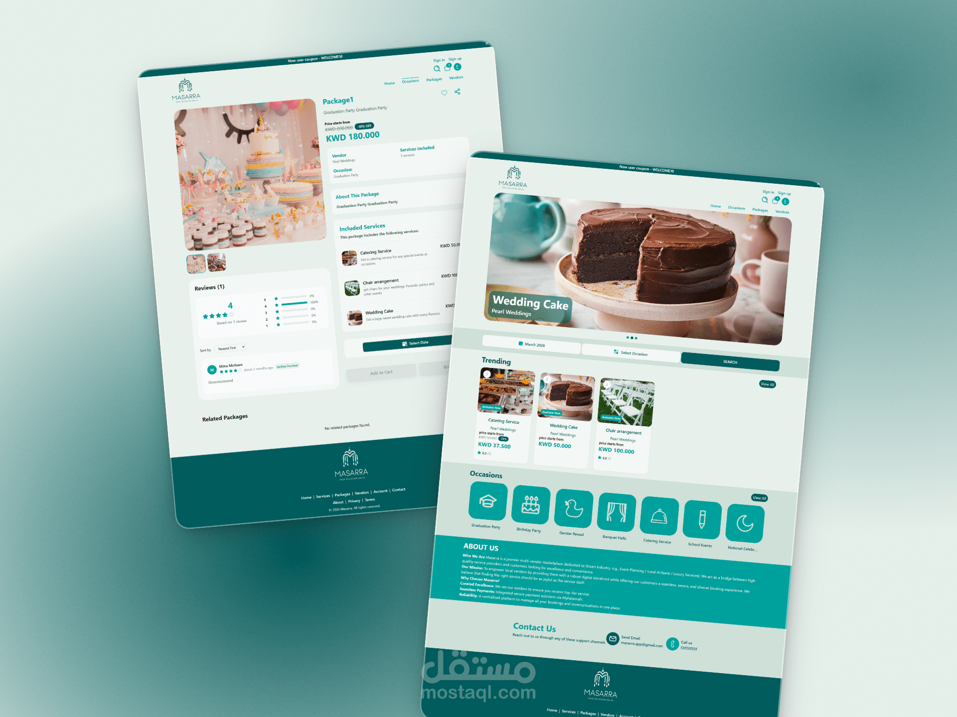 تطوير واجهة موقع إلكتروني احترافي لمنصة مناسبات وهدايا