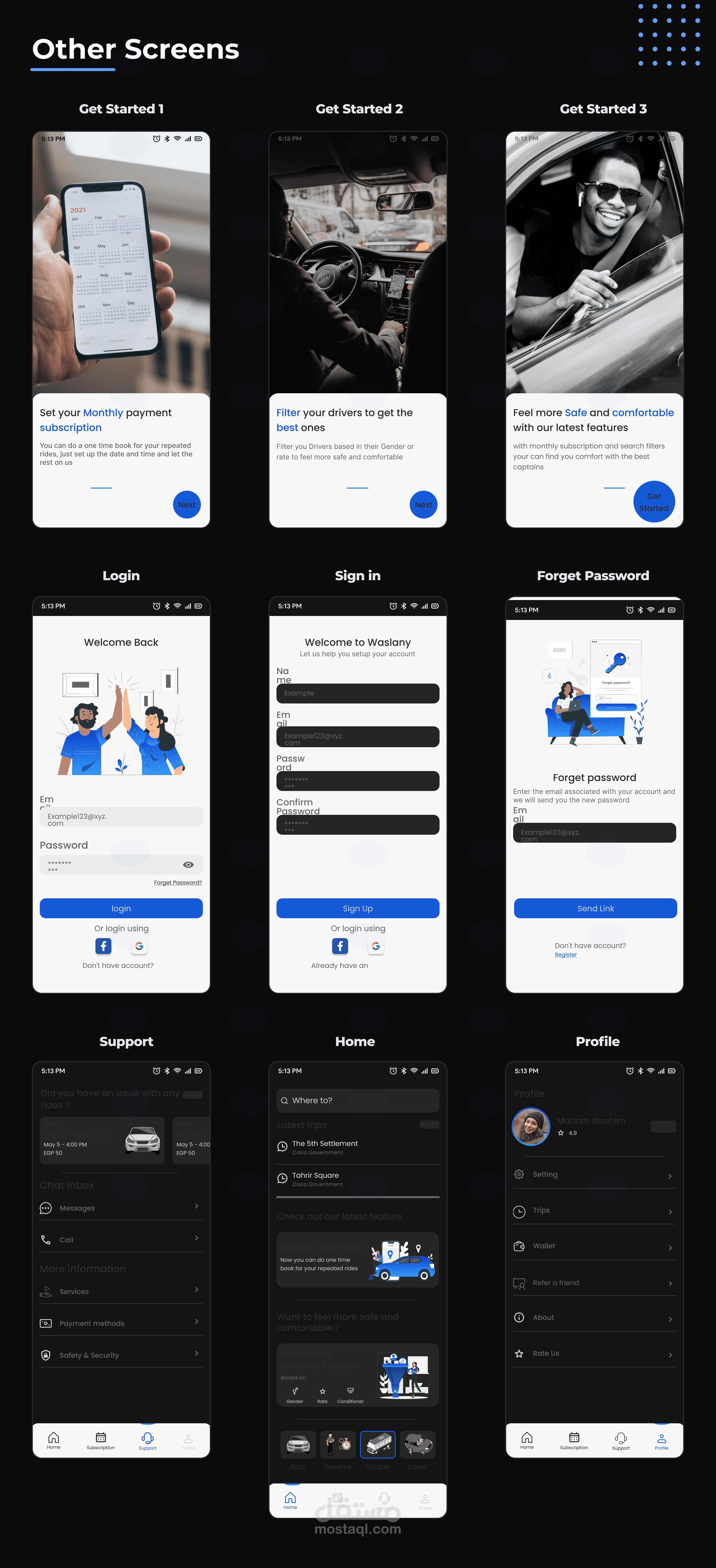 تطبيق موبايل لطلب سيارة للتوصيل Design mobile app