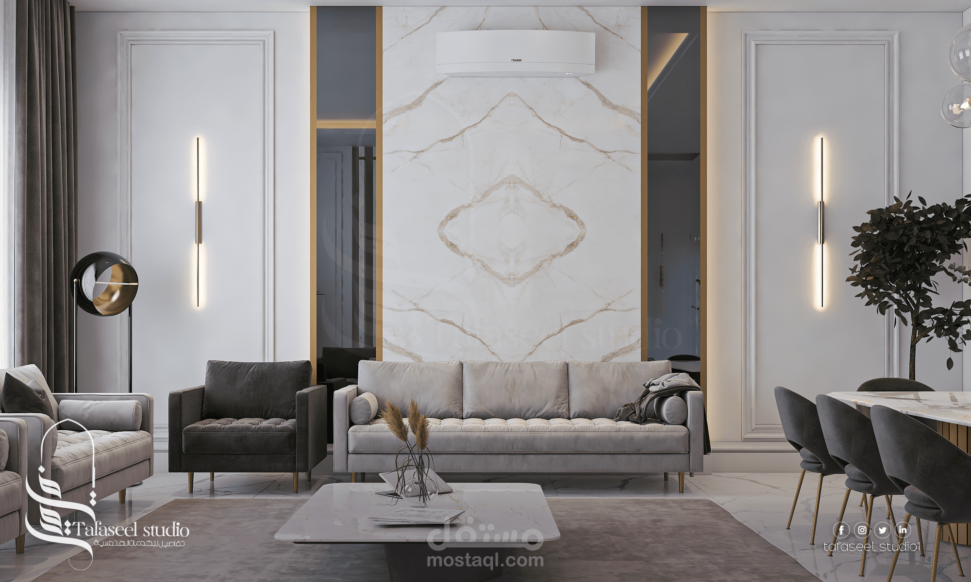 تصميم صالة معيشة بستايل نبوكلاسيك