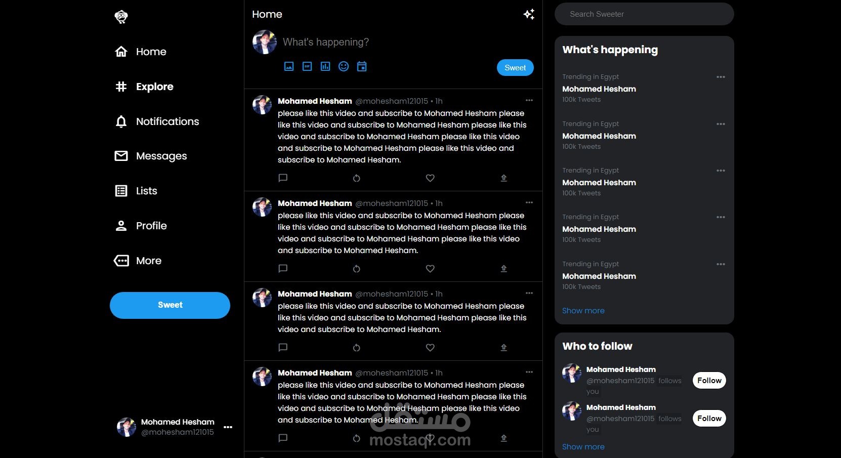 A front-end for a website like Twitter