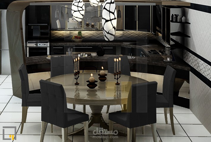 تصميم بوفيه مع فراغ طاولة طعام