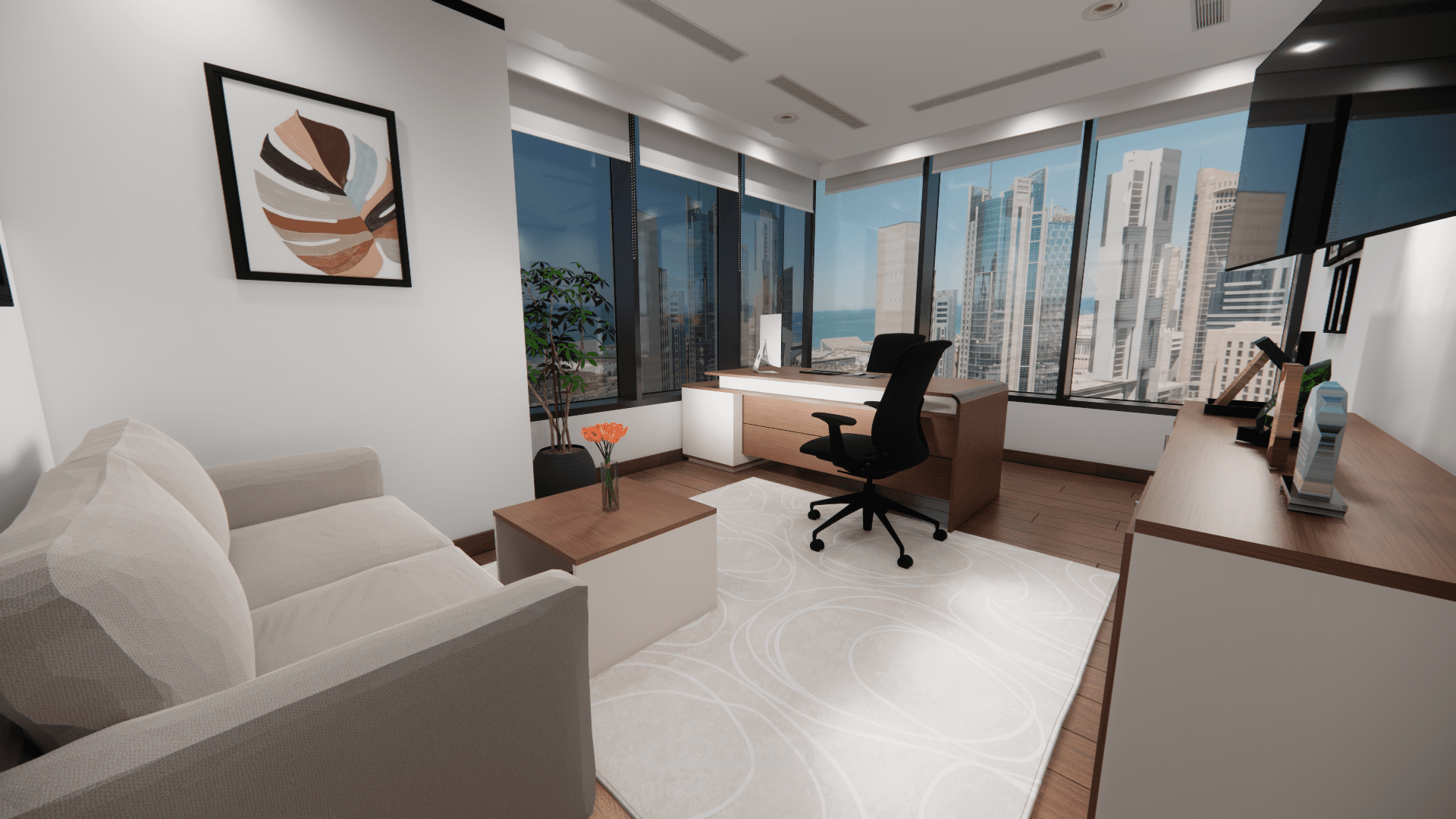 تصميم غرفة مكتب (تم تصميم جميع قطع الاثاث طبقا للمواقع التي سيتم الشراء منها) - بالكويت