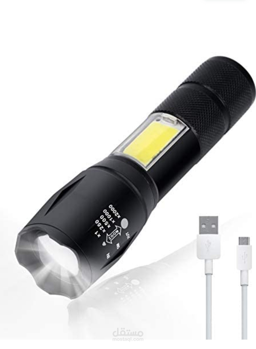 مصباح يدوي قابل لاعادة الشحن بمنفذ USB