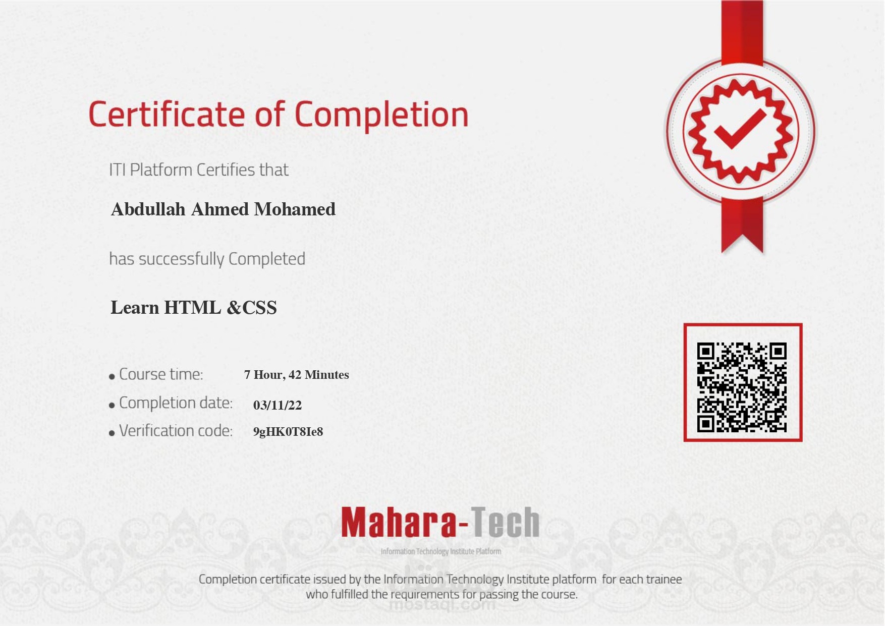 Certificate of Completion  Learn HTML &CSS