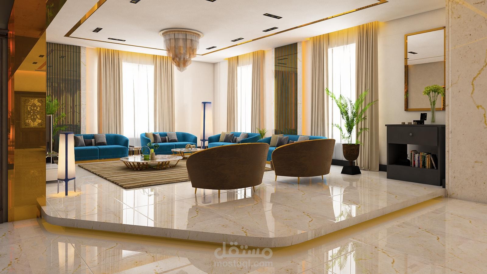 عمل تصميم داخلي احترافي، مع المخططات التنفيذية.