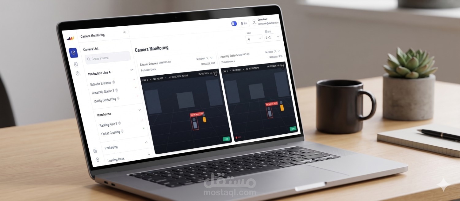 لوحة تحكم ذكية لمراقبة الكاميرات ورصد المخالفات لحظياً (Real-time Video Analytics Dashboard)