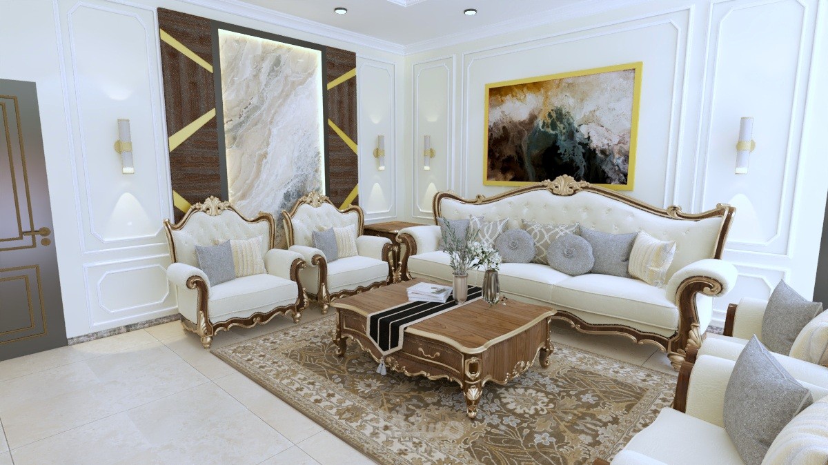 تصميم صالة معيشة في المملكة العربية السعودية - طراز نيو كلاسيك